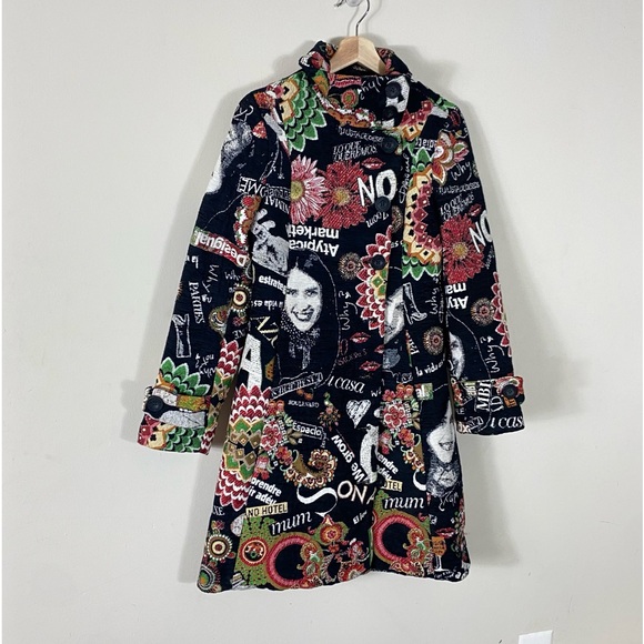 RARE Desigual Manteau Abrig Love Letters Patchwork Coat Multicolor Print - S - Picture 4 of 16